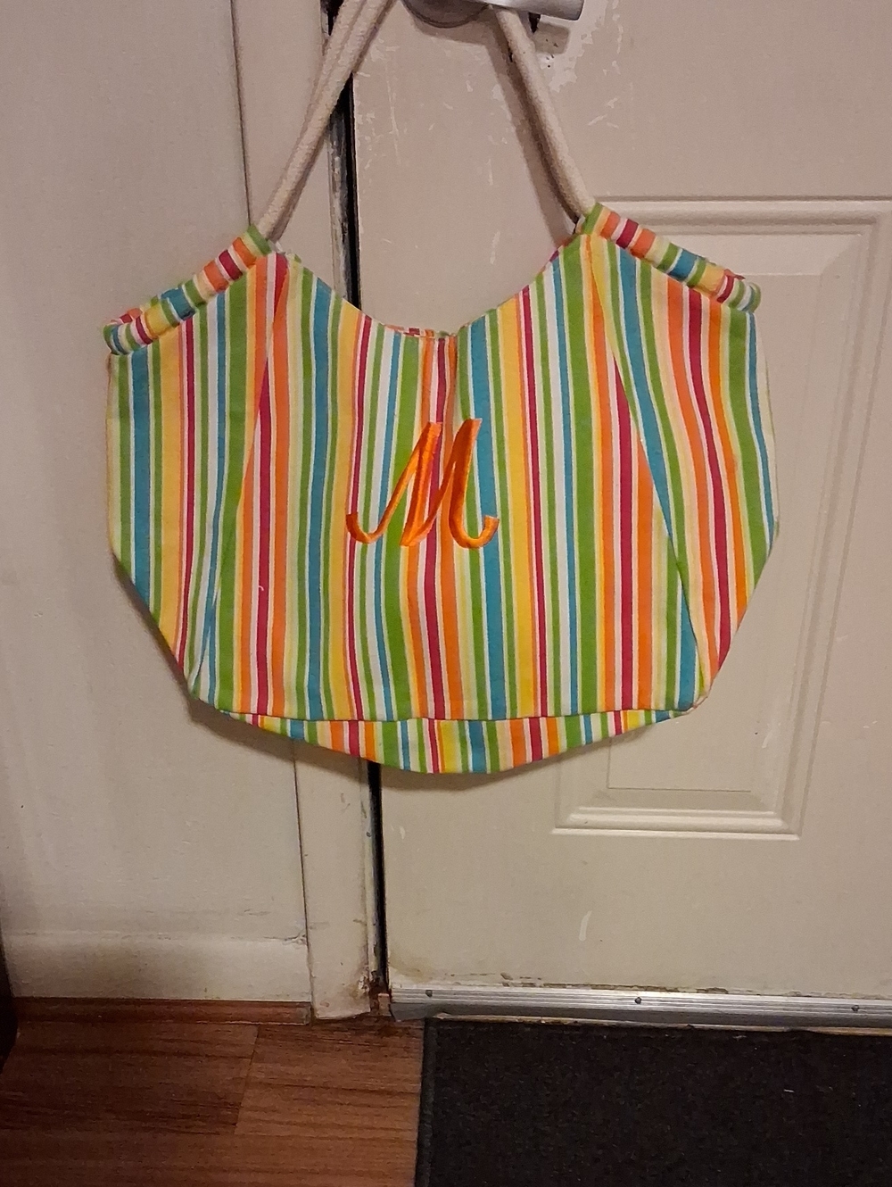 thirty-one Multicolor Striped Tote with Orange Monogram